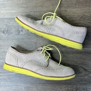 Cole Haan Lunargrand Women Brown Tan Lime Wingtip Oxford Shoes Size 9 1/2
